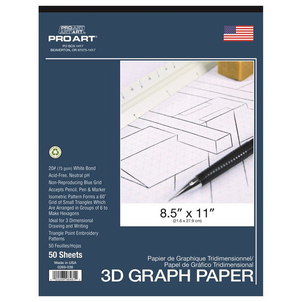 Pro Art 3D Graph Paper 8.5 inch x 11 inch 20lb Acid Free 50pc