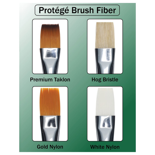 Protege Brush Gold Nylon Short Handle Premium 4pc Flat/Round/Filbert