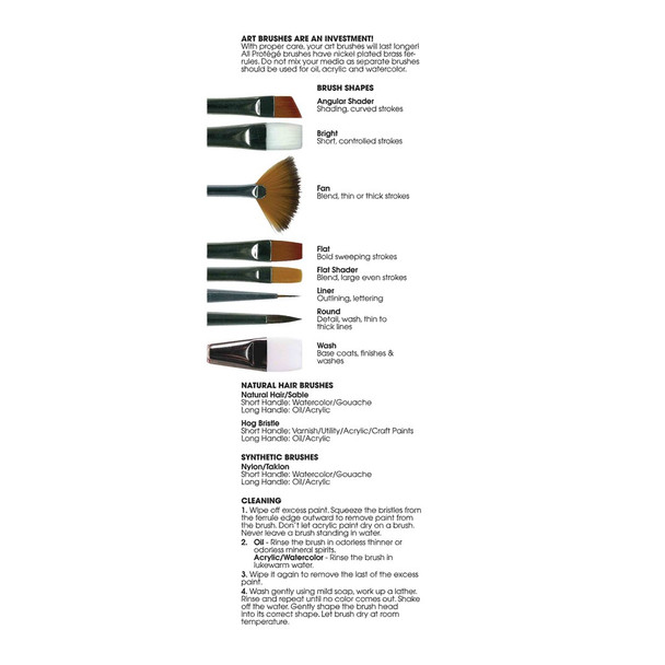 Protege Brush Gold Nylon Taklon Short Handle 6pc Flat/Angular/CatTounge/Round/Liner