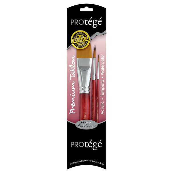 Protege Brush Gold Nylon Short Handle Premium 3pc FlatRound