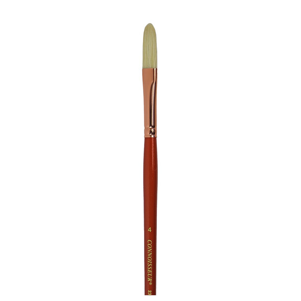 Connoisseur White Hog Bristle Brush Long Handle Long Filbert 4