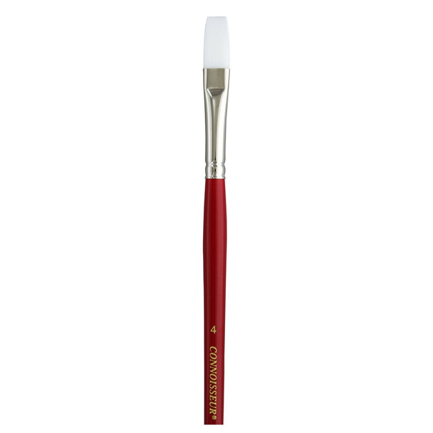 Connoisseur White Taklon Brush All Media Long Handle Flat 4