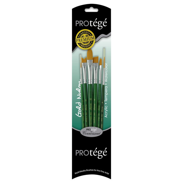 Protege Brush Gold Nylon Short Handle 6 piece Filbert/Angular/Vshape/Liner/Round