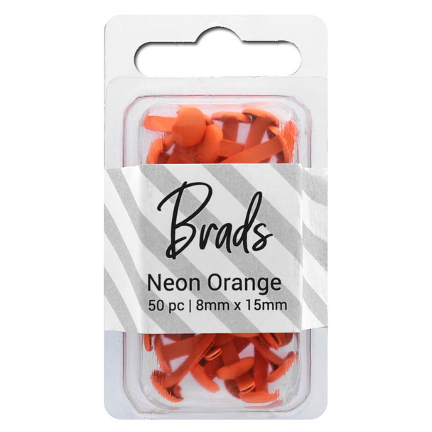 PA Essentials Brads 8mm x 15mm Solid Neon Orange 50pc