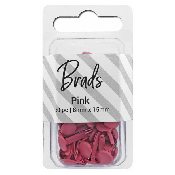 PA Essentials Brads 8mm x 15mm Solid Pink 50pc