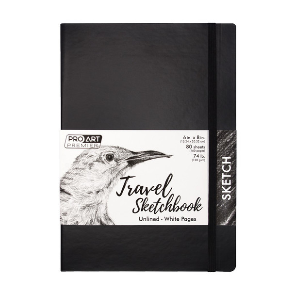 Pro Art Premier Sketch Book Travel 8 inch x 6 White 74lb Black 80 Sheets