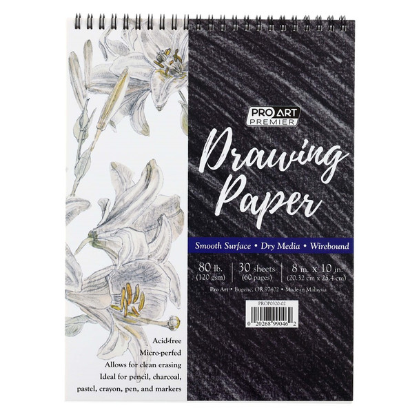 Pro Art Premier Drawing Pad 8 inch x 10 inch 80lb Wirebound 30 Sheets