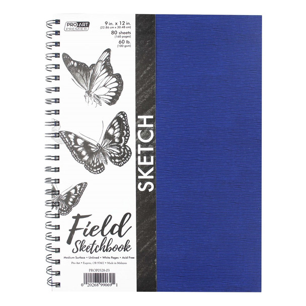 Pro Art Premier Sketch Book Field 9 inch x 12 inch 60lb Wirebound Blue 80 Sheets