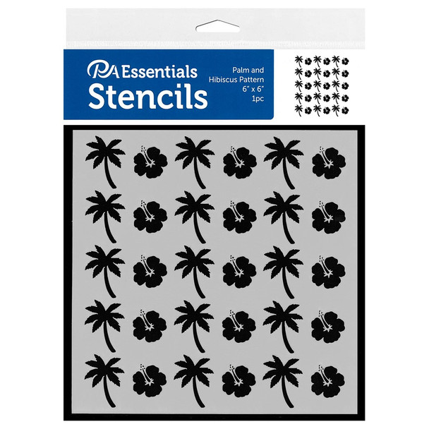 PA Essentials Stencil 6 inch x 6 inch Palm and Hibiscus Pattern