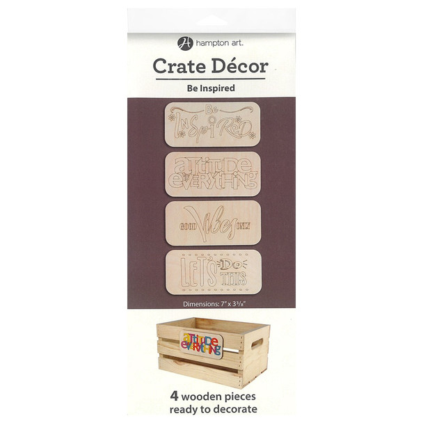 Hampton Art Crate Decor Be Inspired 7 inch x 3 1/2 inch 4pc