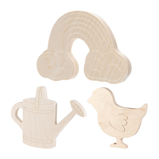 Good Wood By Leisure Arts 1/2 inch Thick Shapes Chick, Watering Can and Rainbow Set