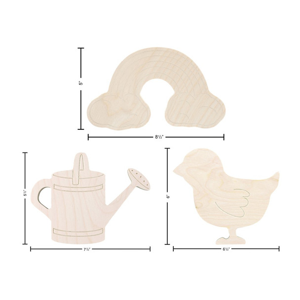 Good Wood By Leisure Arts 1/2 inch Thick Shapes Chick, Watering Can and Rainbow Set