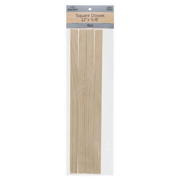 Good Wood Dowels 12 inch x 58 inch Square Package 4pc Gray