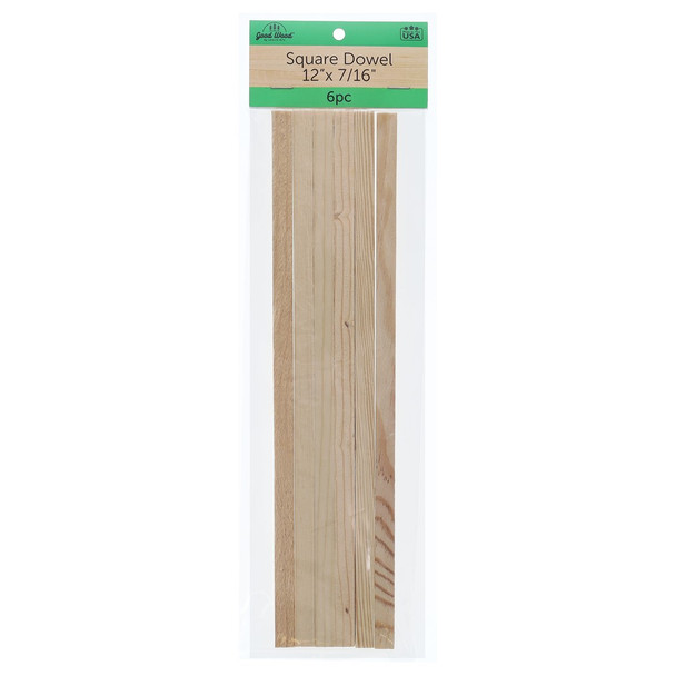 Good Wood Dowels 12 inch x 7/16 inch Square Package 6pc Green