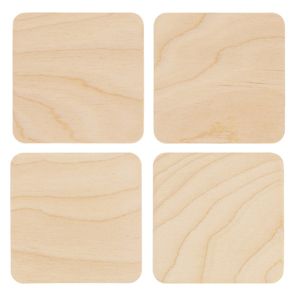 Good Wood By Leisure Arts Coasters 4 inch x 4 inch Square 6mm Thick With Rounded Edges Bulk 4pc