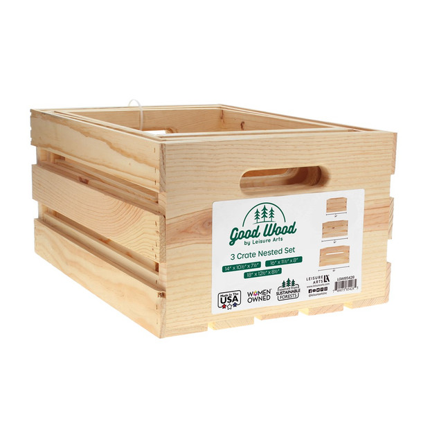 Good Wood By Leisure Arts Crates Nested Pine 18 inch /16 inch /14 inch 3pc