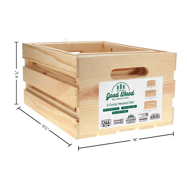 Good Wood By Leisure Arts Crates Nested Pine 18 inch 16 inch 14 inch 3pc