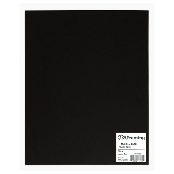 PA Framing Mat Blank 8 inch x 10 inch White Core Black 5pc