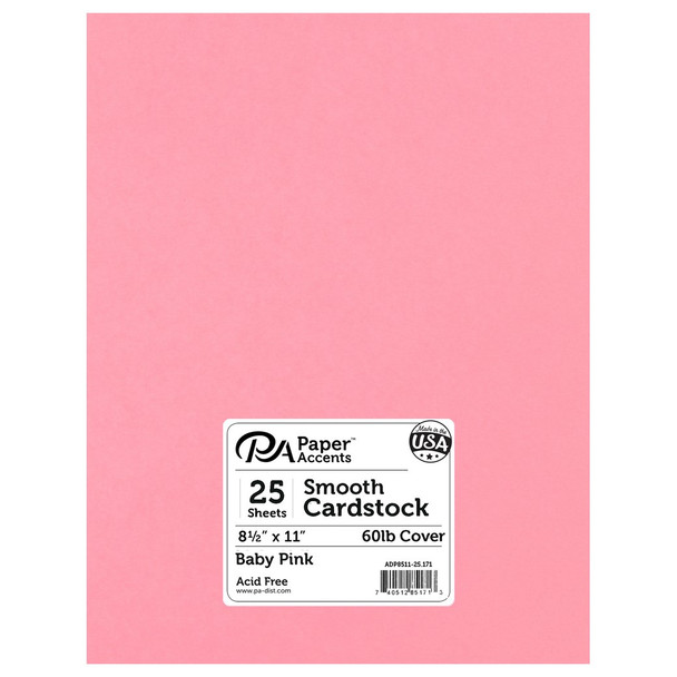 Paper Accents Cardstock 8.5 inch x 11 inch Smooth 60lb Baby Pink 25pc