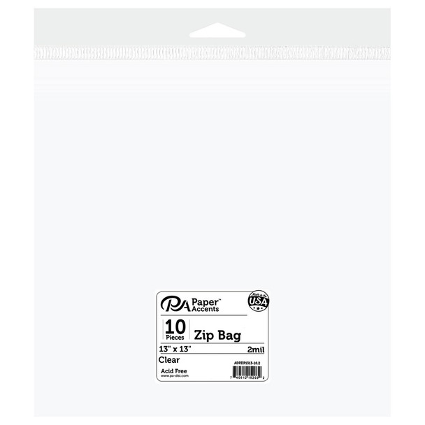 Paper Accents Bag Zip 13 inch x 13 inch 10pc 2mil Clear