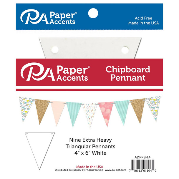 Paper Accents Chipboard Pennants 4 inch x 6 inch White 9pc