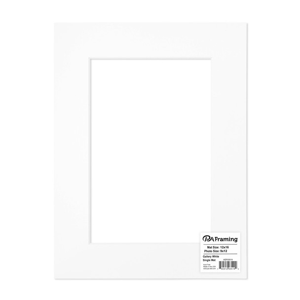 PA Framing Double Thick Gallery Mat 12 inch x 16 inch /8 inch x 12 inch White Core White