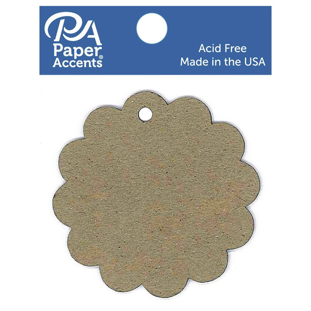 Paper Accents Chip Shape Tag Scalloped Circle Natural 12pc