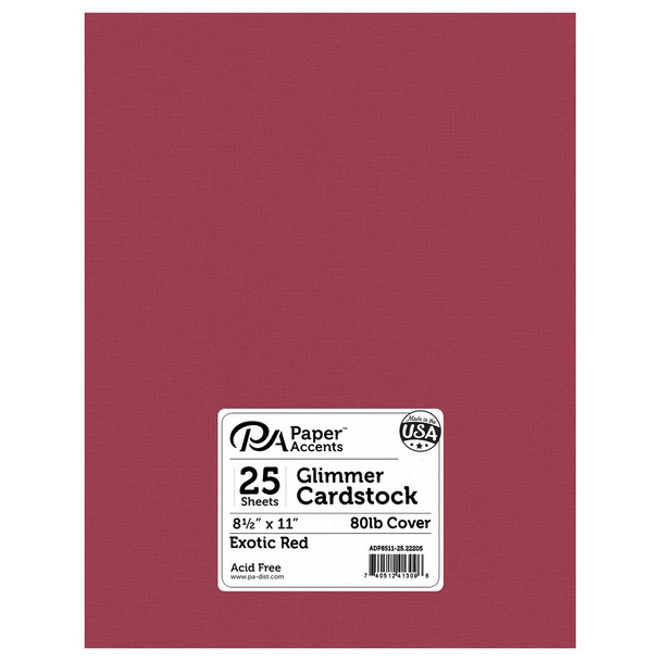 Paper Accents Glimmer Cardstock 8.5 inch x 11 inch 80lb 25pc Exotic Red