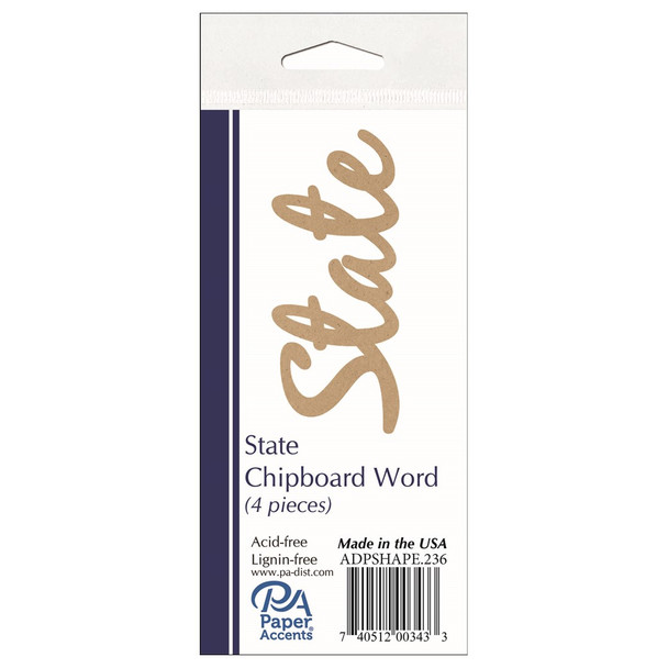 Paper Accents Chip Shape Word State Natural 4pc