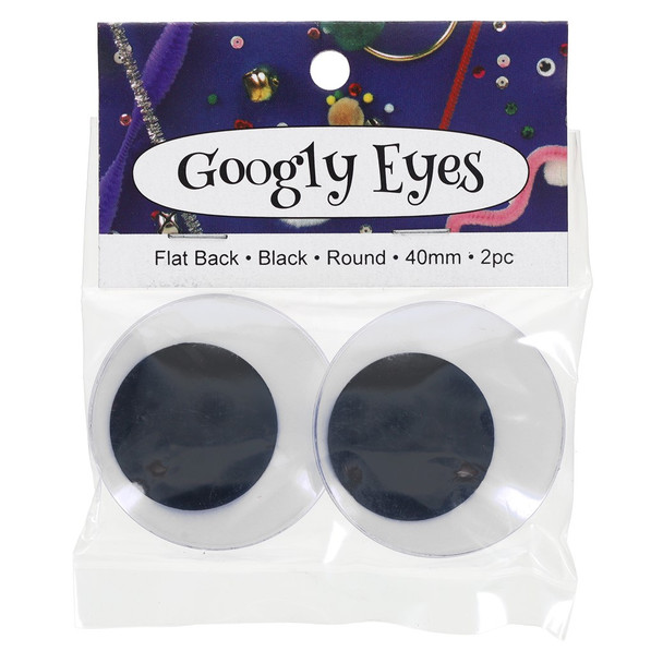 PA Essentials Googly Eye Flat Back Round 40mm Black 2pc