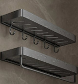 42CM BLACK WALL-MOUNTED STORAGE RACK WITH HOOKS