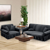 Dark Grey 2- Seater Sofa Cover with Ruffled Skirt