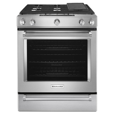 Kitchenaid® 30-Inch 5 Burner Front Control Gas Convection Range with Baking Drawer KSGB900ESS