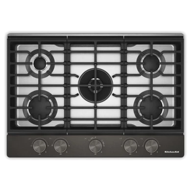 Kitchenaid® Gas-on-Metal Cooktop with an Integrated Wok Grate and CookShield™ Finish KCGK530SBE