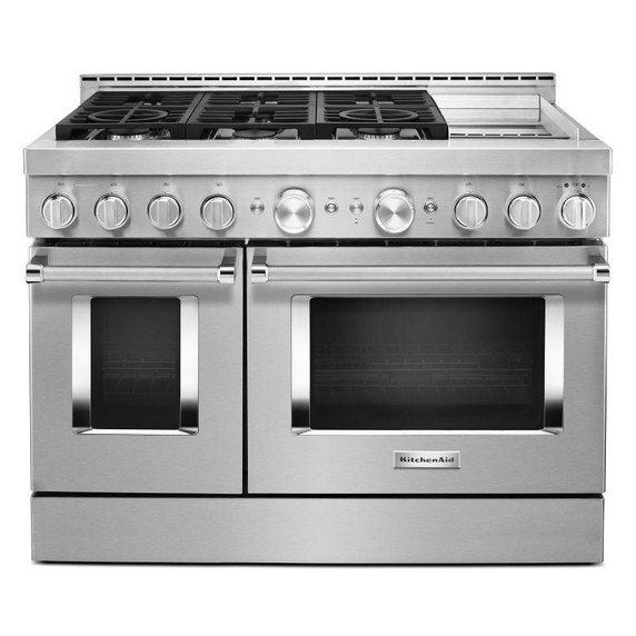 KitchenAid® 48'' Smart Commercial-Style Gas Range with Griddle KFGC558JSS