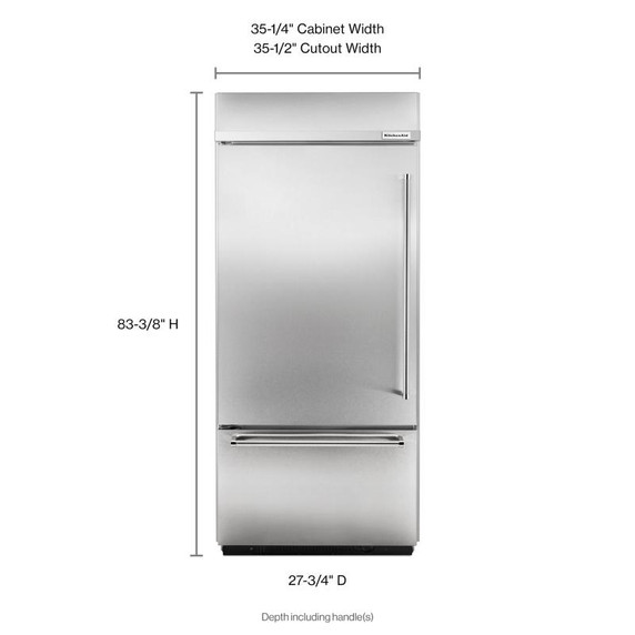 Kitchenaid® 20.9 Cu. Ft. 36" Width Built-In Stainless Bottom Mount Refrigerator with Platinum Interior Design KBBL306ESS