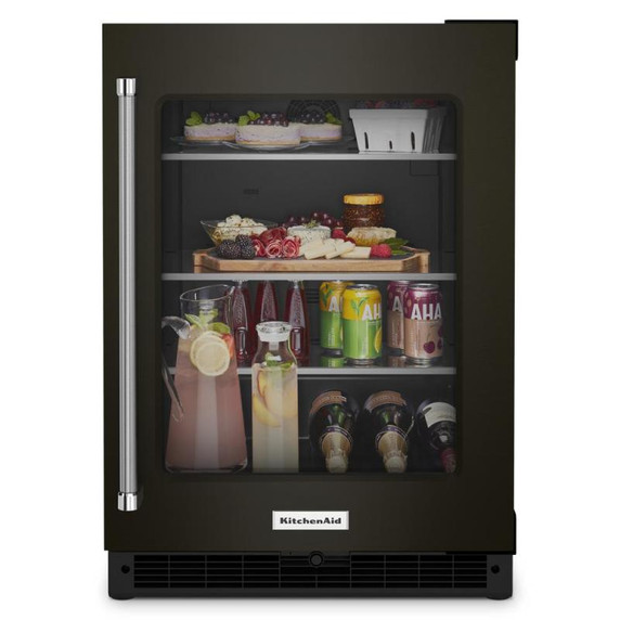 Kitchenaid® 24" Undercounter Refrigerator with Glass Door and Shelves with Metallic Accents and PrintShield™ Finish KURR314KBS