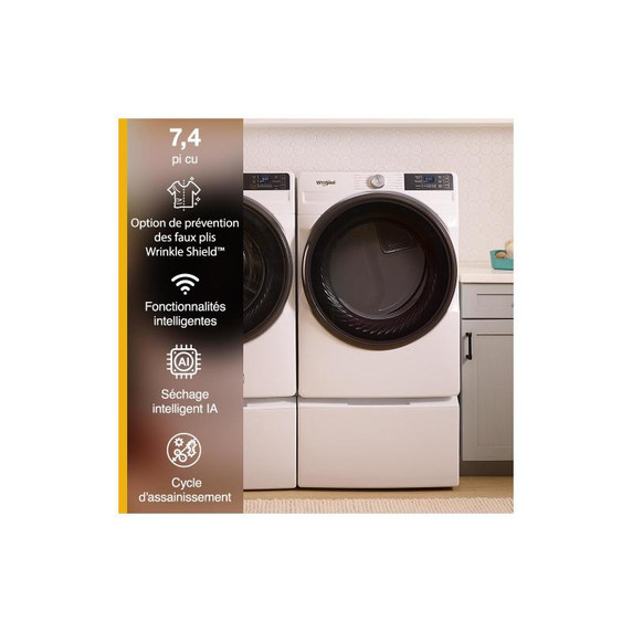 Whirlpool® 7.4 cu. ft. Smart Front Load ENERGY STAR® Electric Dryer with Wrinkle Shield™ Option YWED5720RW Whirlpool® 7.4 cu. ft. Smart Front Load ENERGY STAR® Electric Dryer with Wrinkle Shield™ Option YWED5720RW