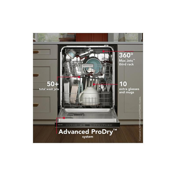 Kitchenaid® 360° Max Jets™ Third Rack Dishwasher with Advanced ProDry™ System and Ultra-bright LED Lighting, 44 dBA KDTS724SBE