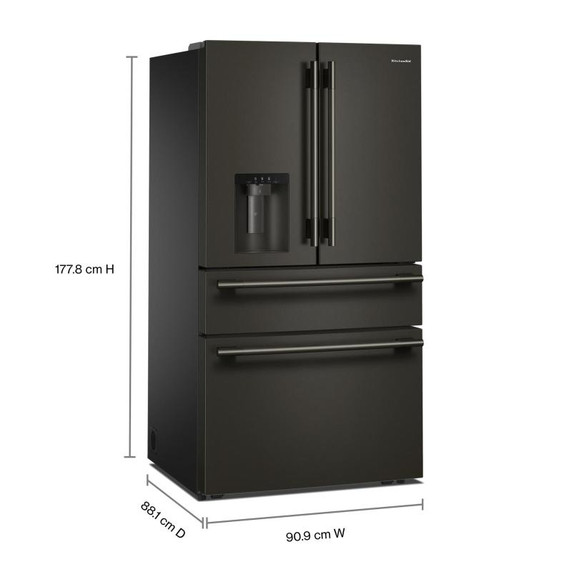 Kitchenaid® 29 cu. ft. French Door Refrigerator with Exterior Water and Ice and FreshChill™ Full-Width Refrigerated Drawer KRMF436SBE