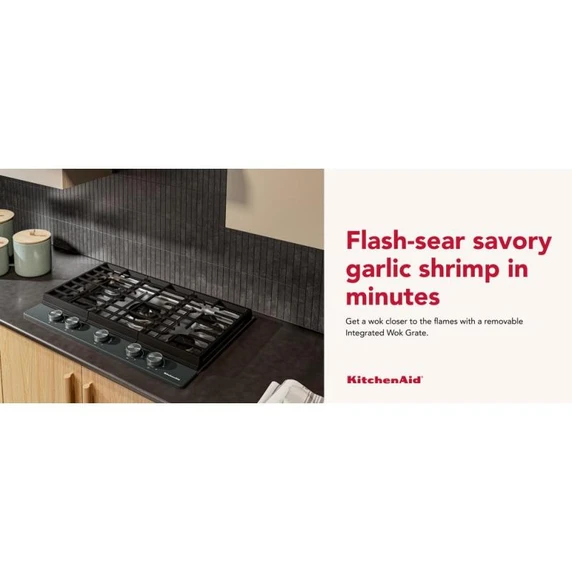 Kitchenaid® Gas-on-Metal Cooktop with an Integrated Wok Grate and CookShield™ Finish KCGK530SJP