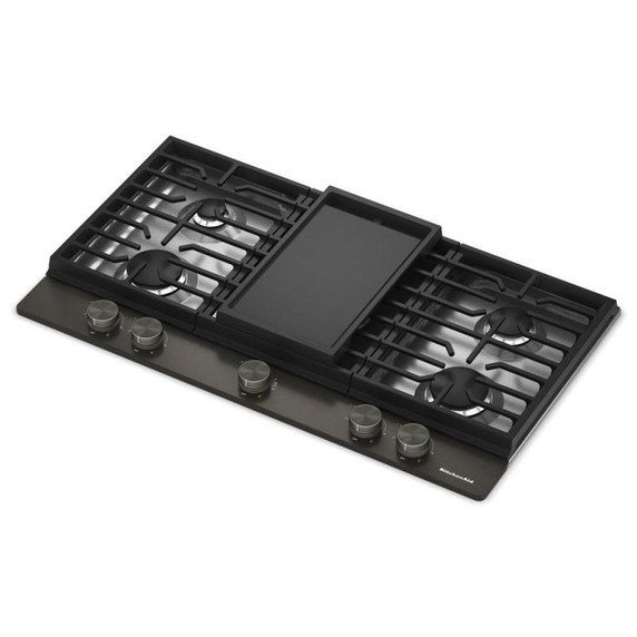 Kitchenaid® Gas-on-Metal Cooktop with an Integrated Wok Grate and CookShield™ Finish KCGK736SBE