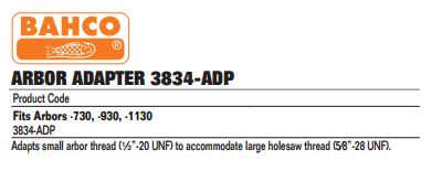Arbor Adapter Bahco 34 Adp Greenshields Industrial Supply