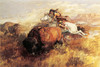 Art Prints of Indian on a White Horse Shooting a Buffalo by Charles Marion Russell