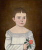 Art prints of Portrait of a Young Girl in White Holding a Pink Rose by John Brewster Jr.