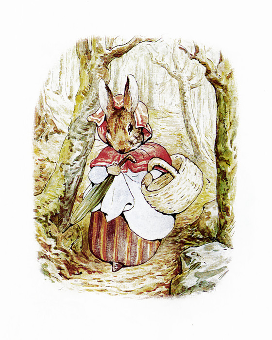 Art Prints of Mrs. Rabbit with Three Bunnies in Red & Peter by Beatrix ...