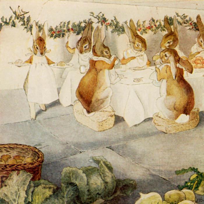 Beatrix Potter Poem Rabbit Art Prints of A Rabbit's Christmas Party, The Meal by Beatrix Potter