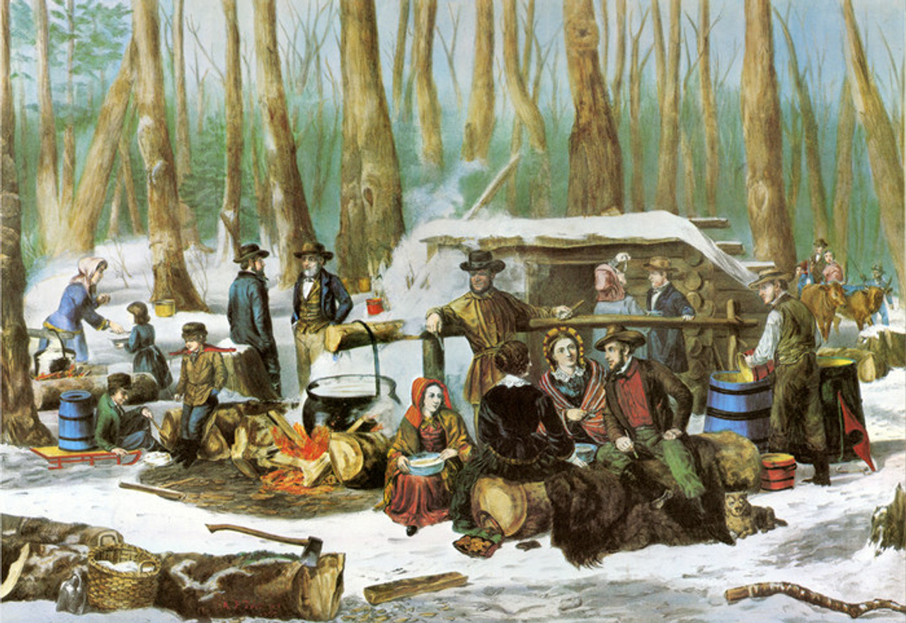 Art Prints of American Forest Scene, Maple Sugaring by Currier & Ives