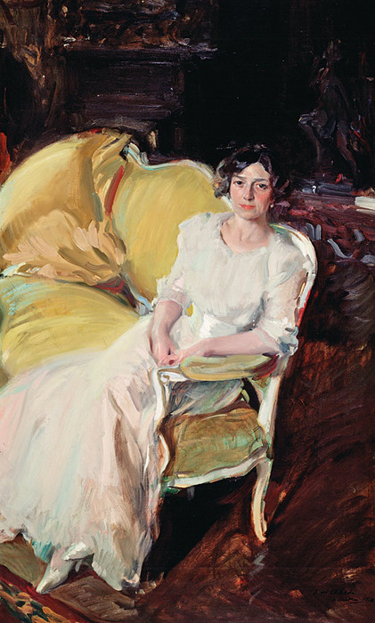 Joaquin Sorolla 油彩画 Art Prints of Clotilde Seated on the Sofa by Joaquin Sorolla y Bastida
