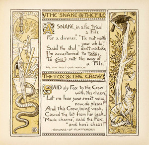 Art Prints of Snake and the File & The Fox and the Crow, Aesop's Fables